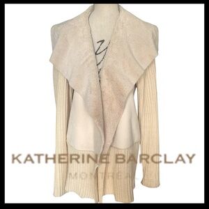Katherine Barclay Cream Open-Front Faux Suede Plush Draped Collar Sweater (XL)